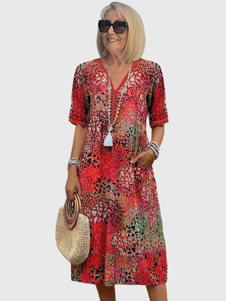 Sukienka damska midi w kwiaty - elegancka sukienka na wesele i letnie dni | Stylowy model na ciepłe dni