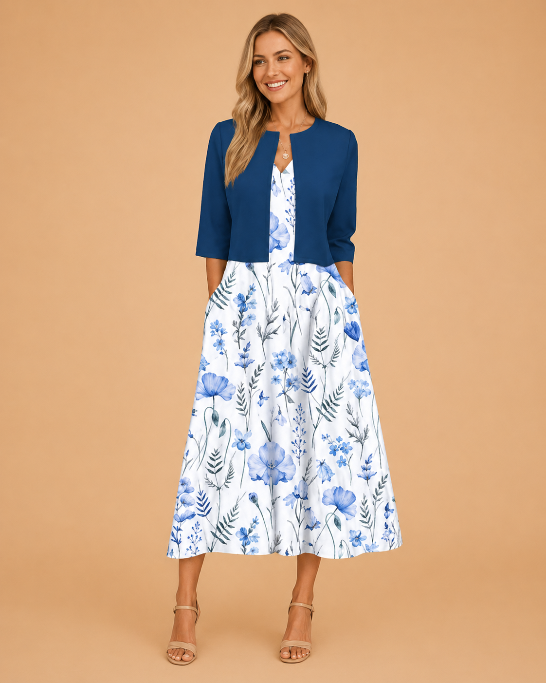 Sukienka damska midi w kwiaty - elegancka sukienka na wesele i letnie wyjścia | Zwiewny letni fason