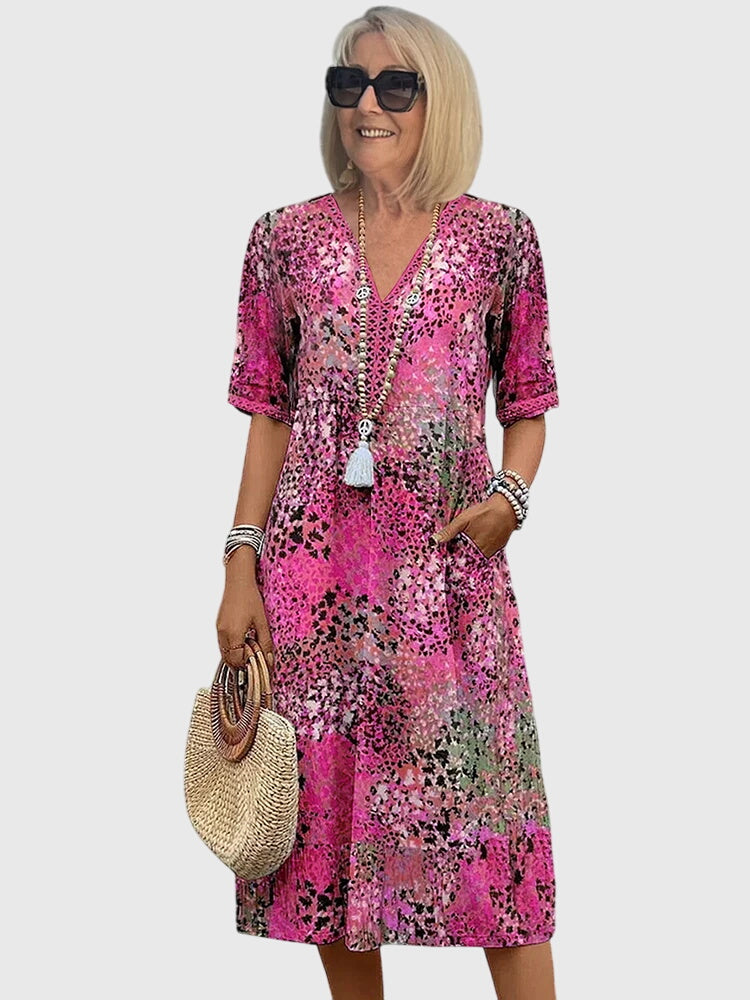 Sukienka damska midi w kwiaty - elegancka sukienka na wesele i letnie dni | Stylowy model na ciepłe dni