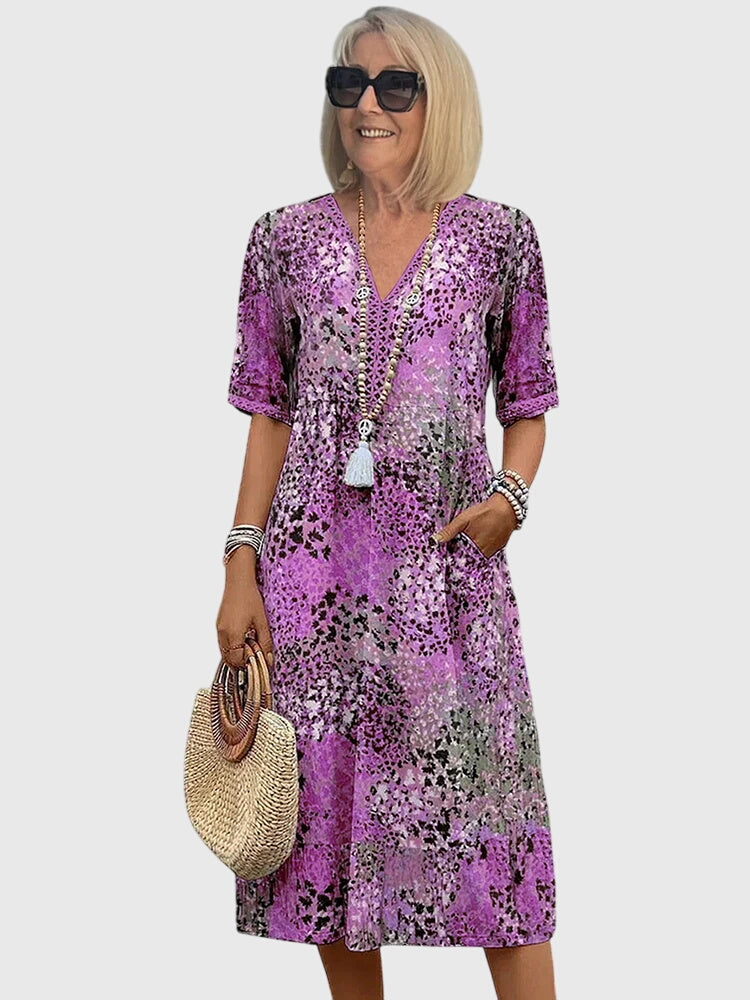 Sukienka damska midi w kwiaty - elegancka sukienka na wesele i letnie dni | Stylowy model na ciepłe dni