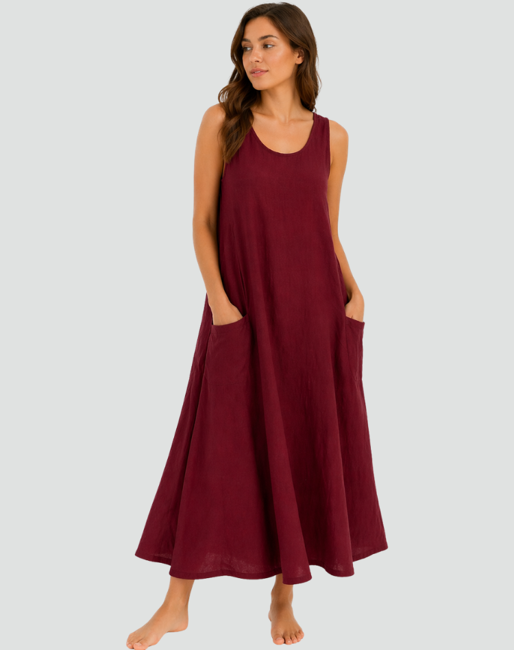 Sukienka maxi damska luźna z praktycznymi kieszeniami | Elegancki model na lato