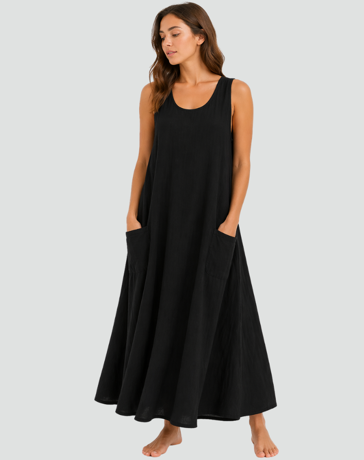 Sukienka maxi damska luźna z praktycznymi kieszeniami | Elegancki model na lato