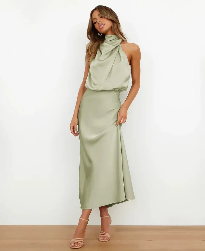Sukienka midi damska typu halter formalna wieczorowa | Stylowy model na ciepłe dni