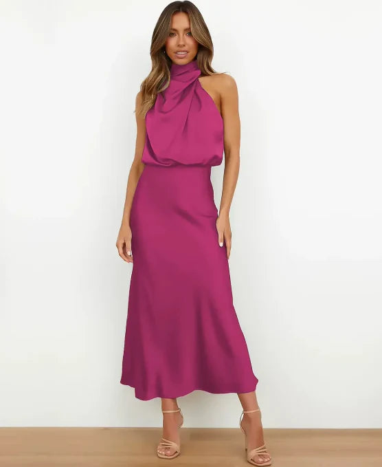 Sukienka midi damska typu halter formalna wieczorowa | Stylowy model na ciepłe dni