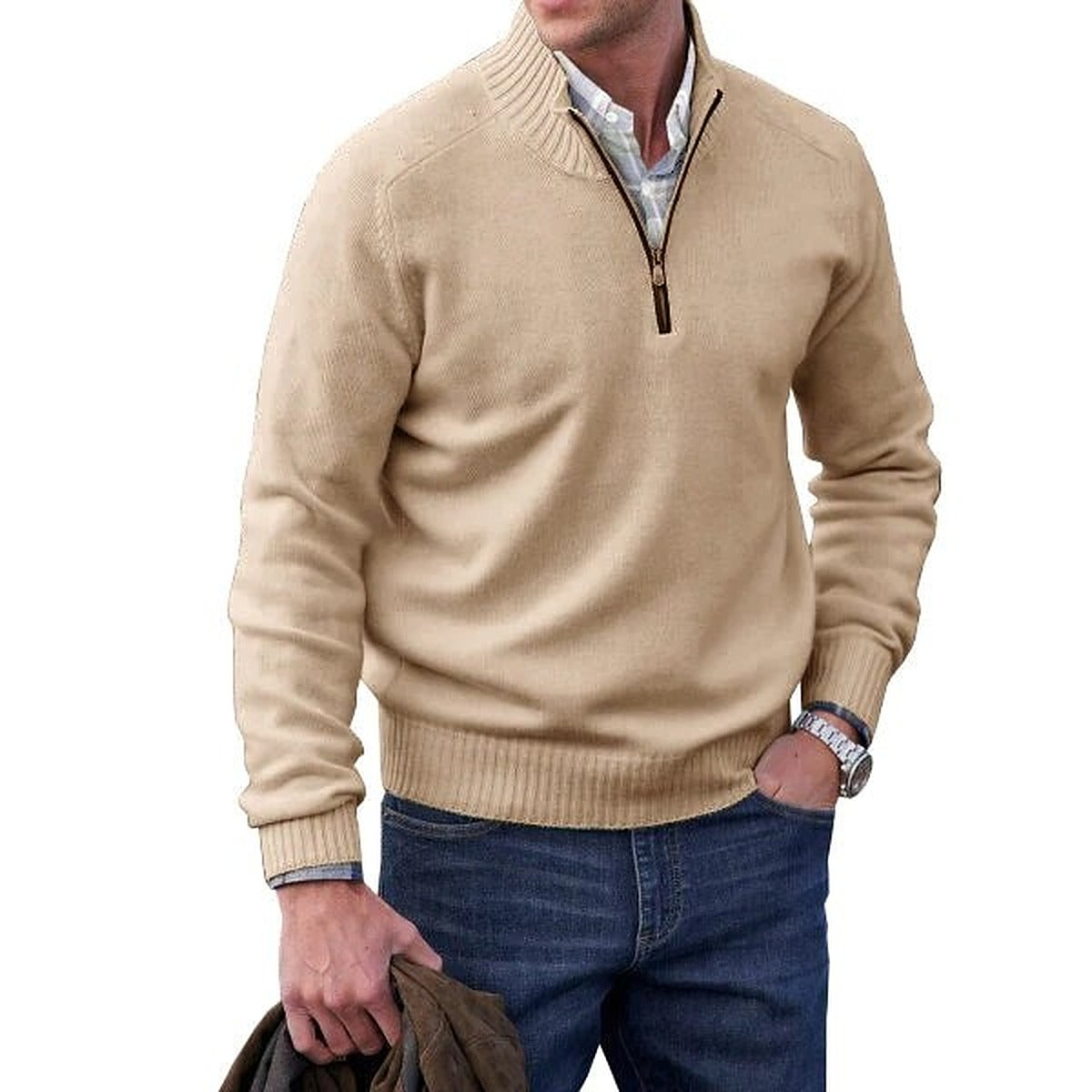 Sweter męski half zip z wysoką stójką
